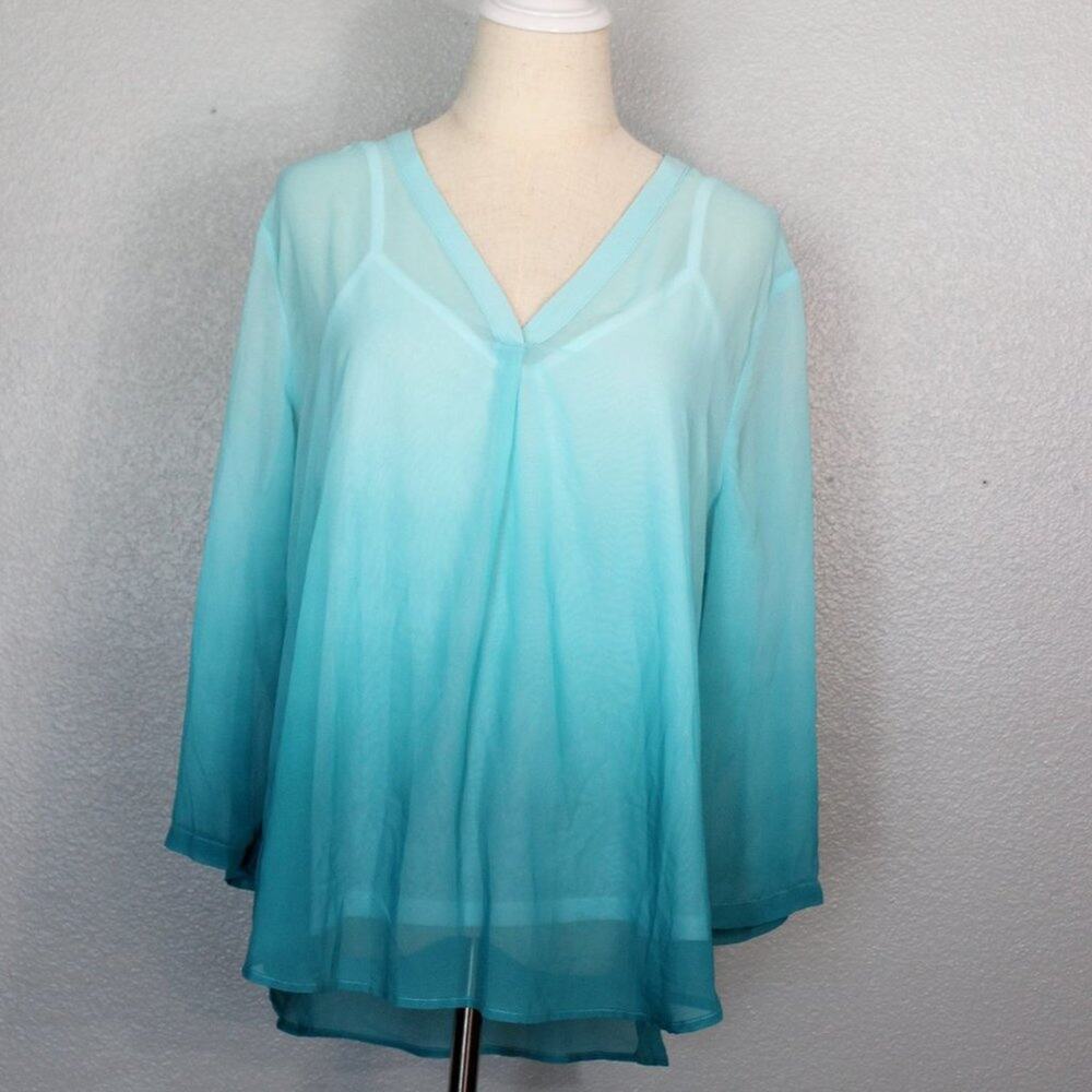 Liz Claiborne Blue Sheer V-Neck Blouse with Camisole Size PXL